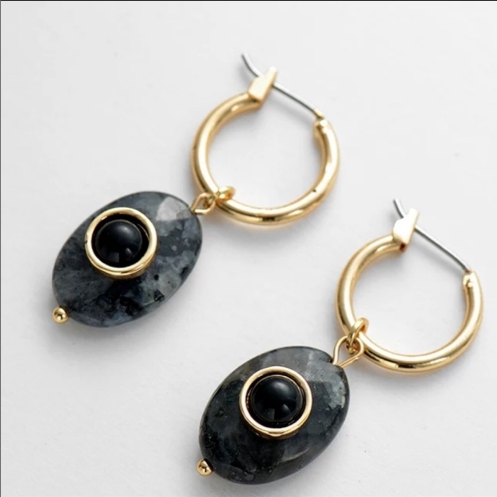 Labradorite Dangle Mini Hoops